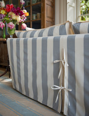 Coco 2.5 seater sofa with Self Piped Knife Edge cushion in Stripes Garden Grey - Made to Order