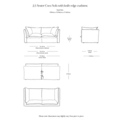 Coco 2.5 seater sofa with Self Piped Knife Edge cushion in Cotton Linen White Camellia - Made to Order