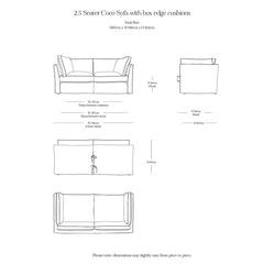 Coco 2.5 seater sofa with Self Piped Box Edge cushion in Cotton Linen White Camellia - Made to Order