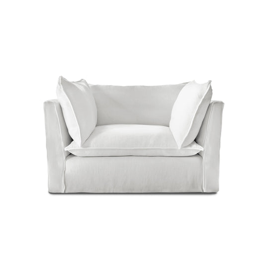 Coco Loveseat with Self Piped Knife Edge cushion in Cotton Linen White Camellia - Made to Order