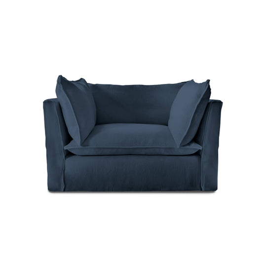 Coco Loveseat with Self Piped Knife Edge cushion in Cotton Linen Riviera - Made to Order