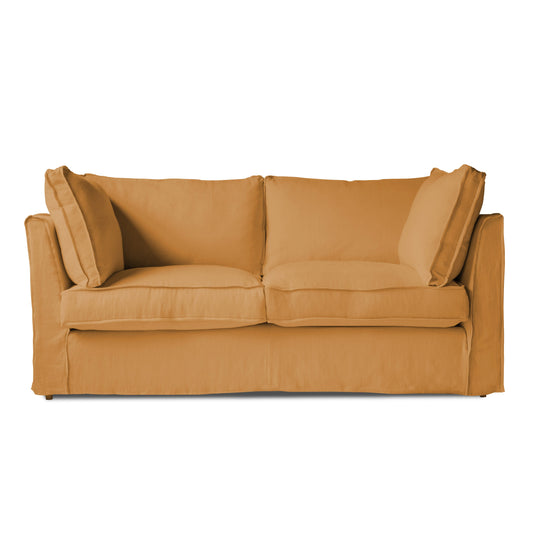 Coco 2.5 seater sofa with Self Piped Box Edge cushion in Cotton Linen Sunflower - Made to Order