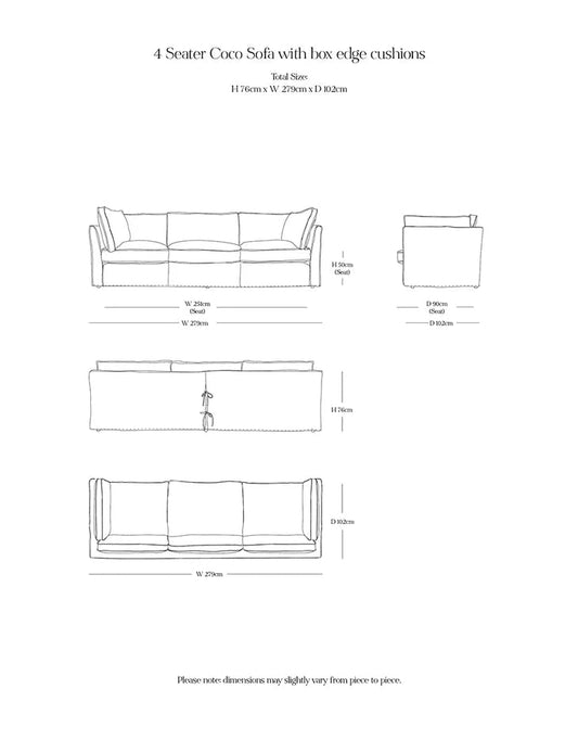 Coco 4 seater sofa with Contrast Piped Box Edge cushion in Customers Own Material (excl. Fabric) - Made to Order