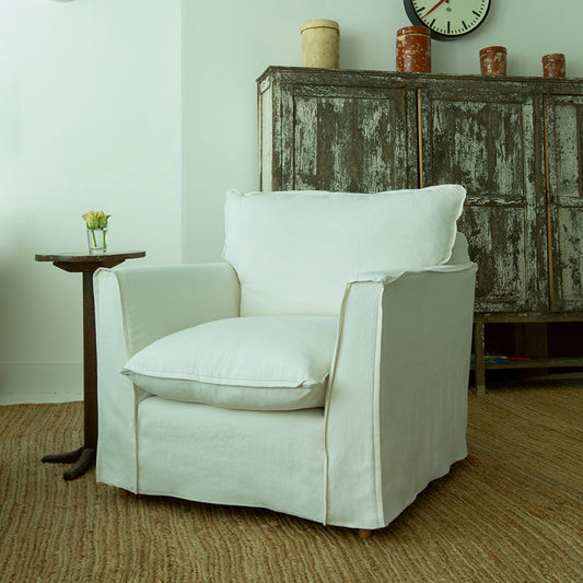 Coco Chair with Self Piped Knife Edge cushion in Cotton Linen Snow Drop - Made To Order