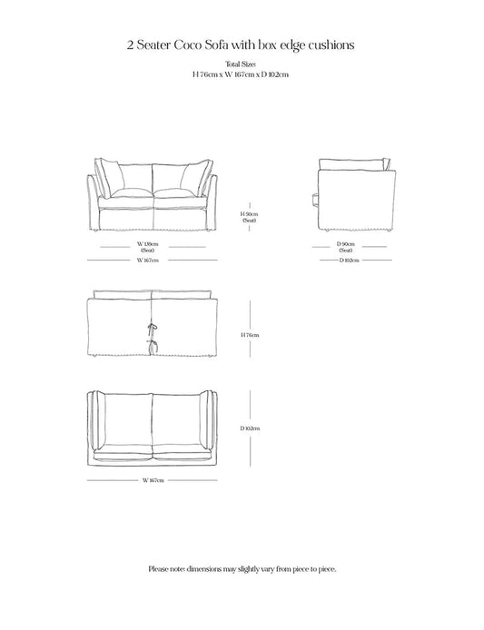 Coco 2 seater sofa with Self Piped Box Edge cushion in Customers Own Material (excl. Fabric) - Made to Order