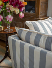 Coco 3 seater sofa cover with Self Piped Knife Edge cushion in Stripes Garden Grey - Made to Order