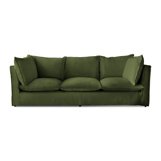 Coco 3.5 seater sofa with Self Piped Knife Edge cushion in Cotton Linen Evergreen - Made to Order