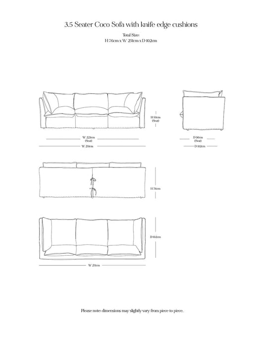 Coco 3.5 seater sofa with Self Piped Knife Edge cushion in Customers Own Material (excl. Fabric) - Available Now