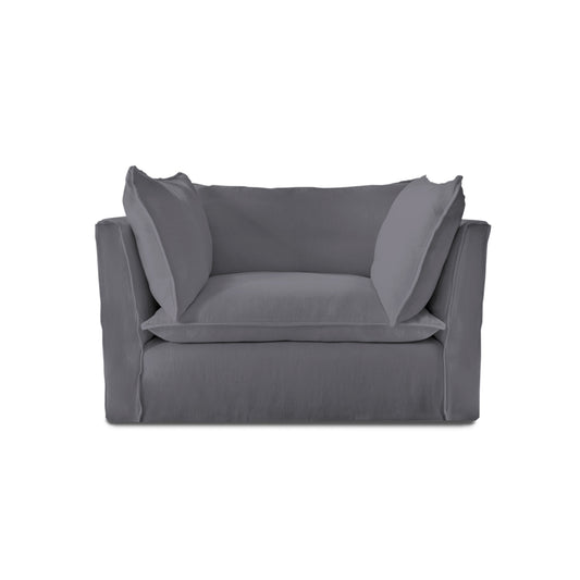 Coco Loveseat with Self Piped Knife Edge cushion in Cotton Linen Thistle - Made to Order