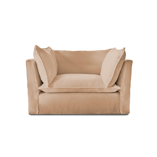 Coco Loveseat with Self Piped Knife Edge cushion in Cotton Linen Rosedale - Made to Order