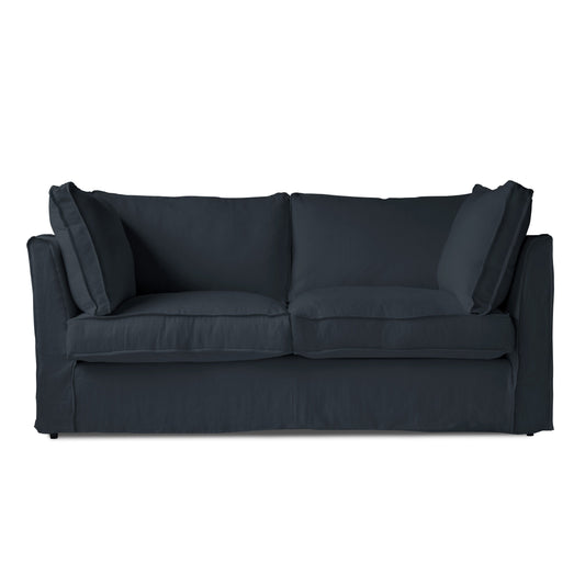 Coco 2.5 seater sofa with Self Piped Box Edge cushion in Cotton Linen Heather Blue - Made to Order