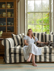 Salthrop Large Sofa with Scatter Cushions in Charcoal Stripes - Made to Order