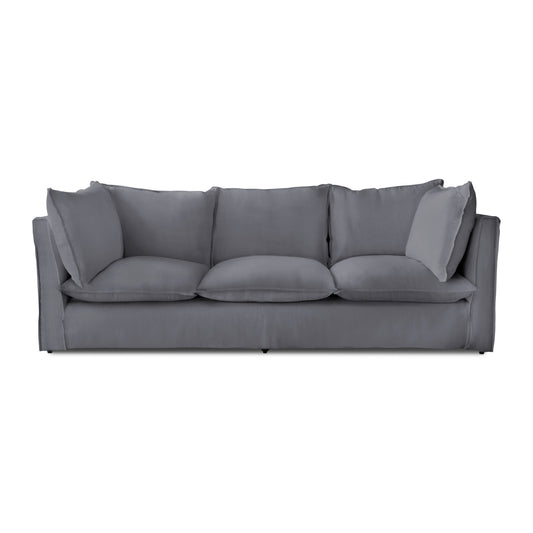 Coco 3.5 seater sofa with Self Piped Knife Edge cushion in Cotton Linen Thistle - Made to Order