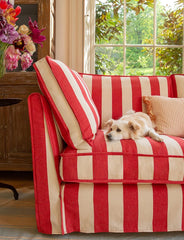 Coco Loveseat with Self Piped Box Edge cushion in Stripes Petunia - Made to order