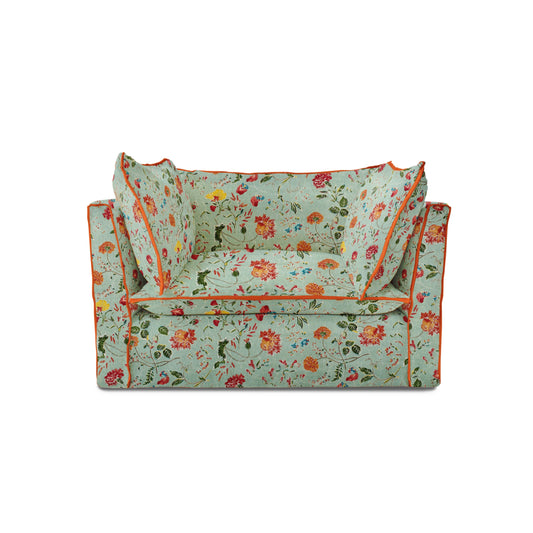 Coco Loveseat with Contrast Piped Knife Edge cushions in Wildwood Duck Egg - Made to order