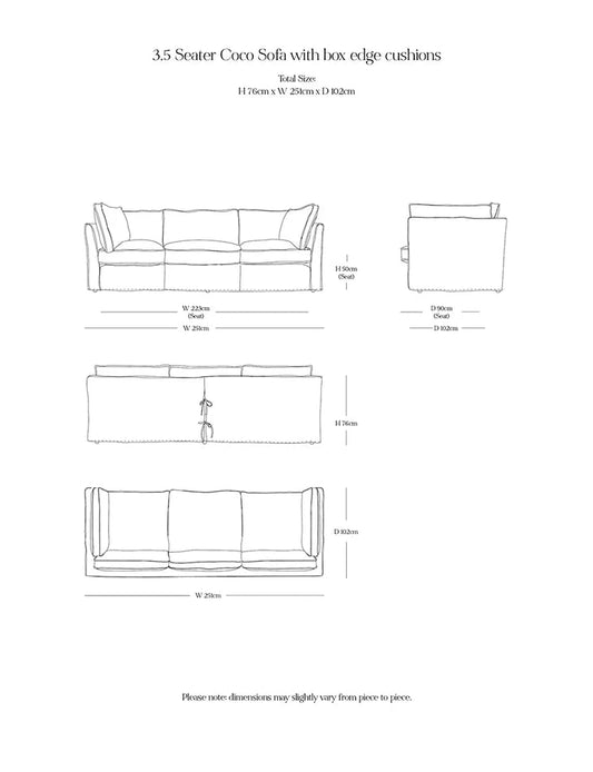 Coco 3.5 seater sofa with Contrast Piped Box Edge cushion in Customers Own Material (excl. Fabric) - Made to Order