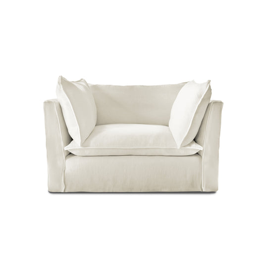 Coco Loveseat with Self Piped Knife Edge cushion in Cotton Linen Cool Coconut - Made to Order