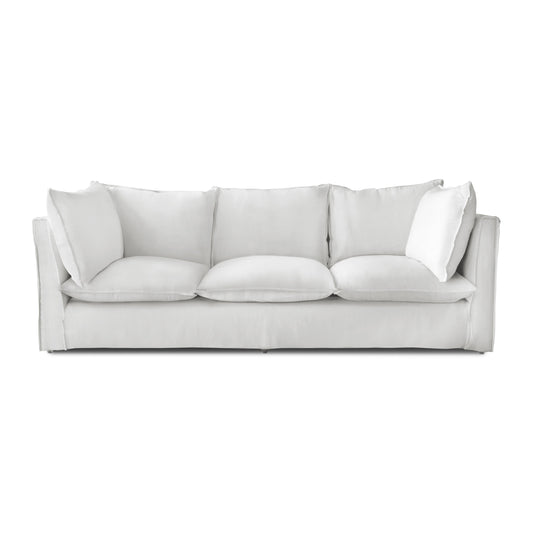 Coco 3.5 seater sofa with Self Piped Knife Edge cushion in Cotton Linen White Camellia - Made to Order