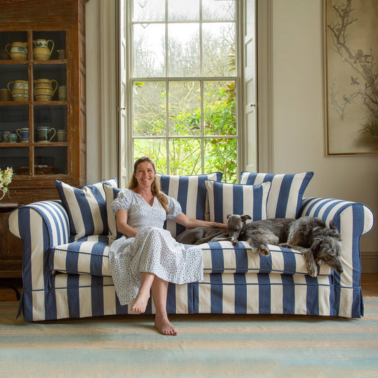 Salthrop Large Sofa with Scatter Cushions in Stripes Sea Holly - Made to Order