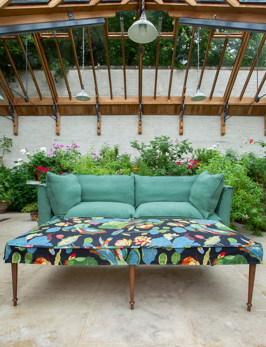 Coco 3 seater sofa with Self Piped Knife Edge cushion in Designers Guild Brera Lino Thyme - Made to Order