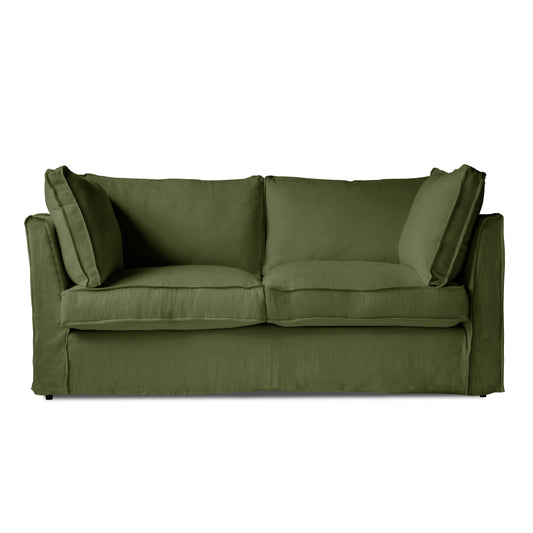 Coco 2.5 seater sofa with Self Piped Box Edge cushion in Cotton Linen Evergreen - Made to Order