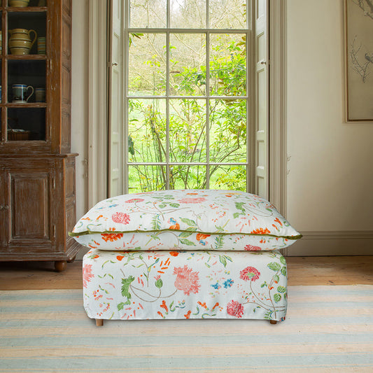 Coco Footstool with Self Piped Knife Edge cushion in Andrew Martin Wildwood Ivory - Available Now