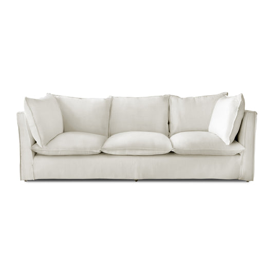 Coco 3.5 seater sofa with Self Piped Knife Edge cushion in Cotton Linen Cool Coconut - Made to Order