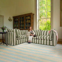 Coco 2 x 3 seater sofa Self Piped Knife Edge cushion in Spring Green Stripe - Made to Order