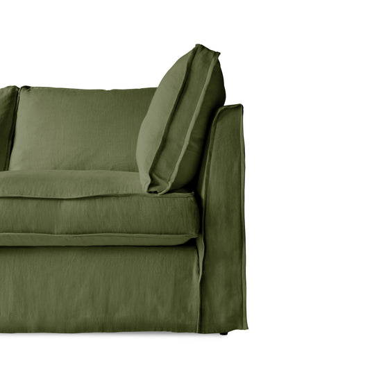 Coco 2.5 seater sofa with Self Piped Box Edge cushion in Cotton Linen Evergreen - Made to Order