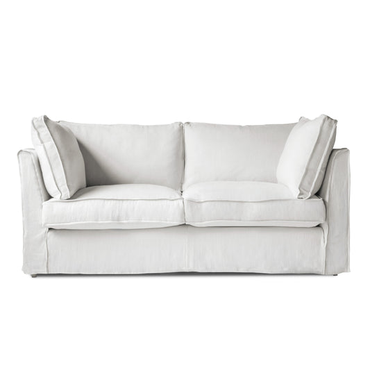 Coco 2.5 seater sofa with Self Piped Box Edge cushion in Cotton Linen White Camellia - Made to Order