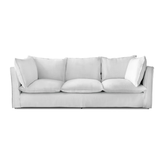 Coco 3.5 seater sofa with Self Piped Knife Edge cushion in Cotton Linen Snow Drop - Made to order