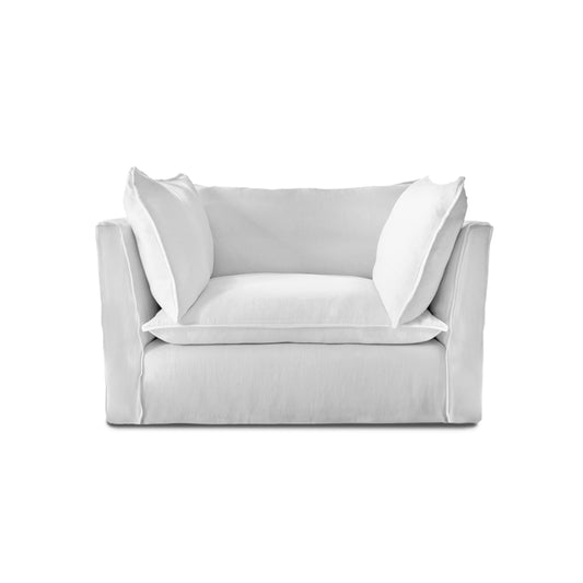 Coco Loveseat with Self Piped Knife Edge cushion in Cotton Linen Snow Drop - Made to Order