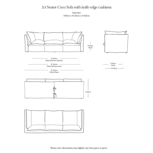 Coco 3.5 seater sofa with Contrast Piped Knife Edge cushion in Andrew Martin Wildwood Duck Egg - Delivery before Christmas