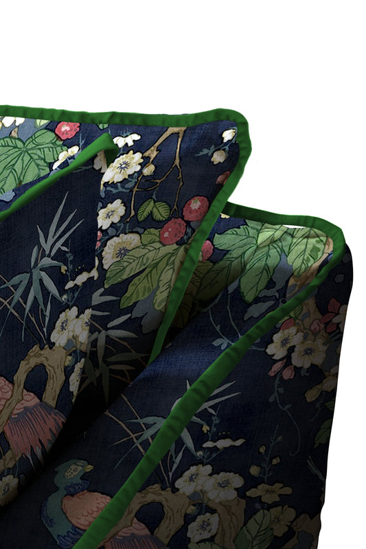 Coco 2.5 seater sofa with Knife Edge cushion in Navy with Parakeet Velvet Trim - Made to Order