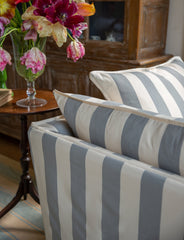 Coco 2.5 seater sofa with Self Piped Knife Edge cushion in Stripes Garden Grey - Made to Order