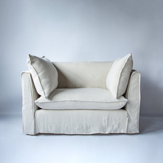 Coco Loveseat with Self Piped Knife Edge cushion in Designers Guild Brera Lino Putty - Made to order