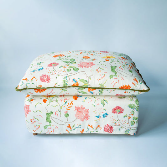 Coco Footstool with Self Piped Knife Edge cushion in Andrew Martin Wildwood Ivory - Available Now