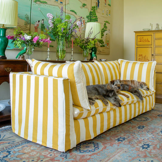 Coco 3.5 seater sofa with Self Piped Knife Edge cushion in Stripes Dandelion - Made to Order