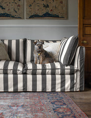 Coco 2.5 seater sofa with Self Piped Knife Edge cushion in Black and White Stripes - Made to Order