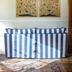 Coco 3 seater sofa with Self Piped Knife Edge cushion in Stripes Sea Holly - Available for Quick Ship