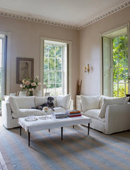 Coco 2.5 seater sofa with Self Piped Knife Edge cushion in Designers Guild Brera Lino Chalk - Made to order