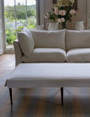 Coco Small Coffee Table Self Piped in Cotton Linen White Camellia - Made to Order