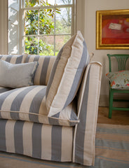 Coco 2.5 seater sofa with Self Piped Knife Edge cushion in Stripes Garden Grey - Made to Order