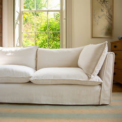 Coco 2 x 3 seater sofa Self Piped Knife Edge cushion in Cotton Linen Snow Drop - Made to Order