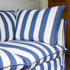 Coco 2.5 seater sofa with Self Piped Knife Edge cushion in Stripes Sea Holly - Made to Order