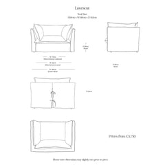 Coco Loveseat with Self Piped Knife Edge cushion in Cotton Linen Snow Drop - Made to Order