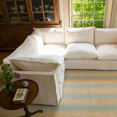 Coco 2 x 3 seater sofa Self Piped Knife Edge cushion in Cotton Linen Snow Drop - Made to Order