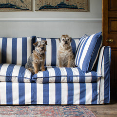 Coco 2.5 seater sofa with Self Piped Knife Edge cushion in Stripes Sea Holly - Made to Order