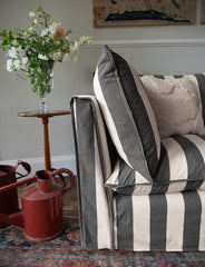 Coco 2.5 seater sofa with Self Piped Knife Edge cushion in Black and White Stripes - Made to Order