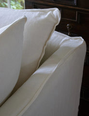 Coco 3.5 seater sofa with Self Piped Knife Edge cushion in Cotton Linen Snow Drop - Made to order